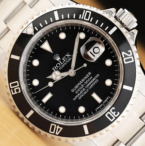 2008 CARD ROLEX SUBMARINER DATE 16610T NO HOLES OYSTER BLACK STEEL 40MM WATCH - Picture 1 of 12