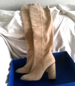 STUART WEITZMAN ELOISE 95 SUEDE LEATHER THIGH HIGH HEEL BOOTS, SIZE 10M - Picture 1 of 11
