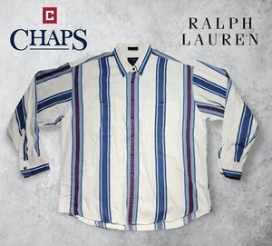 Vintage 90's Chaps Ralph Lauren Button Down Shirt Vertical Stripes Men’s Size XL - Picture 1 of 4