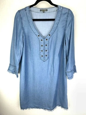 Michael Stars Dress Size Small Chambray V-neck Fringe Raw Edge Style TJWVT90 - Image 1 of 4