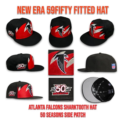 New Era Atlanta Falcons Diente de Tiburón 59Fifty Sombrero Ajustado 50 Temporadas Parche 7 1/8 Foto 1 de 4