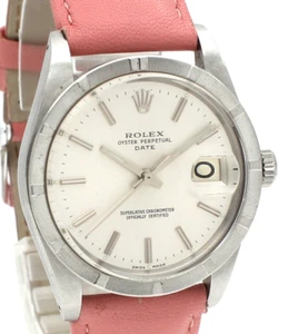 Mens VINTAGE Rolex Oyster Perpetual Date Stainless Steel Silver Dial 34mm PINK - Picture 1 of 5