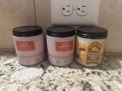 Bath & Body Works Pumpkin Cinnamon Bun Swirl Single Wick Jar Lot of 3 Candles - Image 1 of 4