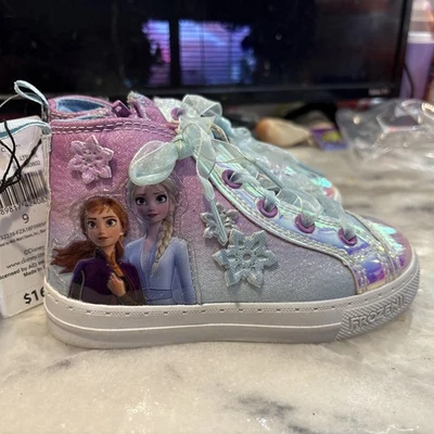 Disney Frozen 2 Zapatillas Altas Niña Talla 9 Elsa Anna Rosa y Azul Cremallera Lateral Foto 1 de 4