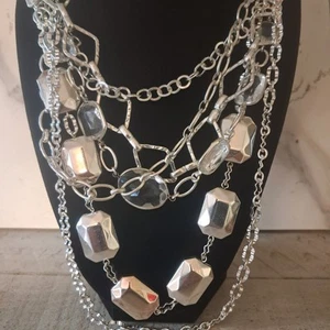 WHBM Multi Strand Silvertone Statement Necklace - Picture 1 of 5
