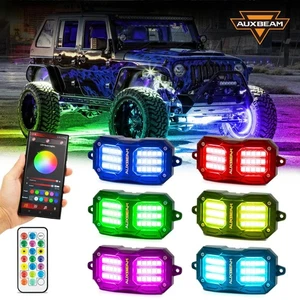 AUXBEAM 6 Pods RGB LED Rock Light Underglow Underbody Neon Lamp 90W Super Bright - Picture 1 of 12
