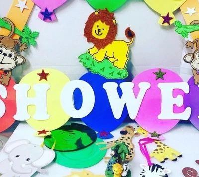 Baby Boy Shower JUNGLE  MONKEYS LION Hanging Foam  Decoration 22" tall 30" wide - Image 1 of 2