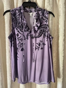 Damen Cato ärmellose Bluse Größe M, lila mit schwarzem Blumen- & Paisley-Design - Bild 1 von 12