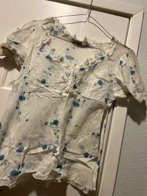 HAVE BRAND SEXY PLUNGE SCOOP SOFT COTTON FLOWER PRINT WORK PARTY BABYDOLL  TOP S - Image 1 of 4