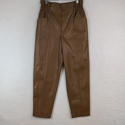 Pantalones bolsa de papel de cuero vegano Madewell marrón tostado MB292 para mujer talla 8 Foto 1 de 4