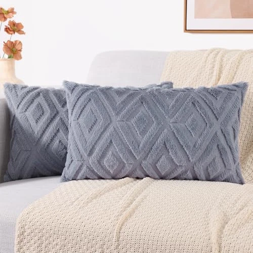  Couch Throw Pillow Covers 12x20 Set of 2, 20" x 12" (Pack of 2) Blue Grey - Image 1 of 4