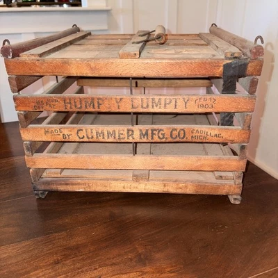 Antique c. 1903 Wooden Safety Egg Carrier Stamped "Humpty Dumpty" Michigan - Image 1 of 4