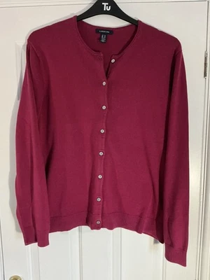 Lands' End Cotton Cardigan Size XL U.K 18-20 TALL Pink/Red Long Sleeve Button Up - Image 1 of 4