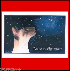 6 TARJETAS DE NAVIDAD SIAMÉS ARTE GATO BRILLO DE PINTURA ORIGINAL SUZANNE LE GOOD - Imagen 1 de 1