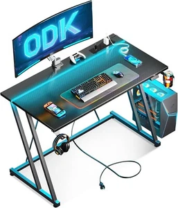 Gaming Desk with LED Lights & Power Outlet, Computer Desk 100 x 50cm for Small - Picture 1 of 6