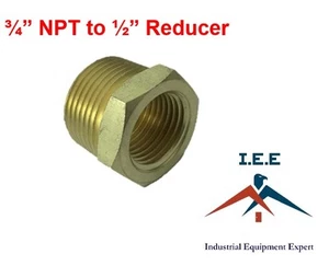 3/4" NPT to 1/2" Pipe Bushing Adapter Convert 1/2 Male to 3/4 Male Solid Brass - Afbeelding 1 van 3