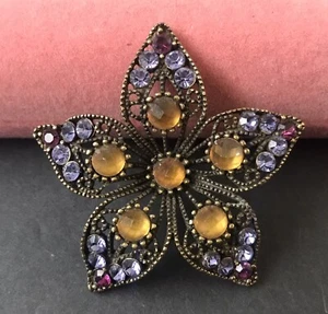 Vintage Purple Flower Rhinestone Brooch Pin - Picture 1 of 3