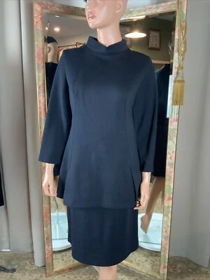 VTG 60s Capriel  Black Wool Knit 2Pc Skirt Tunic Suit Sz 14 Made In Belgium GUC - Image 1 of 4