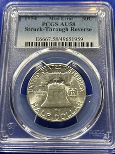 1954Franklin Half Dollar 50c NGC AU 58 Reverse Struck Through Mint Error - Picture 1 of 4