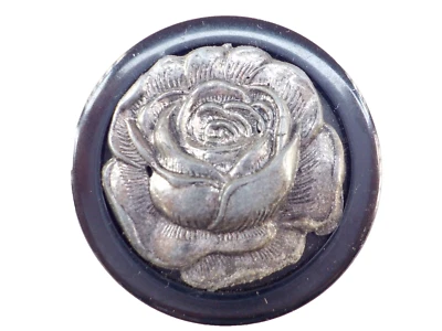 Large Vintage Black Bakelite Button w/Silver Metal Rose Inset.  1 7/16" Dia. - Image 1 of 4