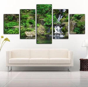 Framed canvas prints landscape forest waterfall diamond split summer picture - Photo 1/2