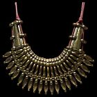 VTG Egyptian Revival Style Statement Necklace Heavy Bronze Tone Metal 21“ Corded