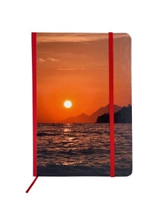 Cuaderno A5 tapa dura cuero sintético bocetos viaje 160 páginas puesta de sol mar - Imagen 1 de 8