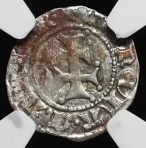 HUNGARY. Queen Maria, 1382-1395 AD SCARCE Silver Denar Coin, HIGH GRADE, NGC AU - Picture 1 of 5