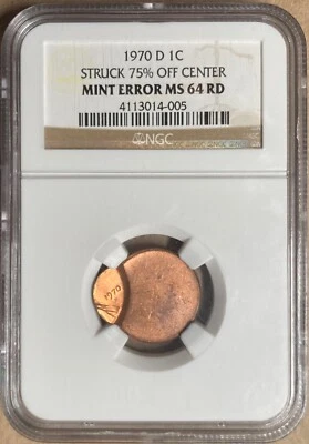 1970-D NGC MINT ERROR MS64 RD - Struck 75% Off Center - Lincoln Cent - Image 1 of 2