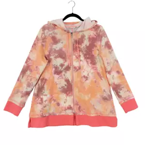 LOGO LOUNGE Lori Goldstein Pink Tie Dye Waffle Thermal Zip Hoodie SIZE LARGE - Picture 1 of 12