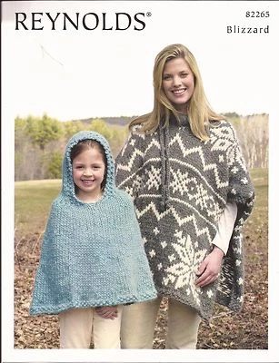 Snowflake Poncho & Child's Poncho Reynolds Knitting Pattern #82265 Blizzard - Image 1 of 4