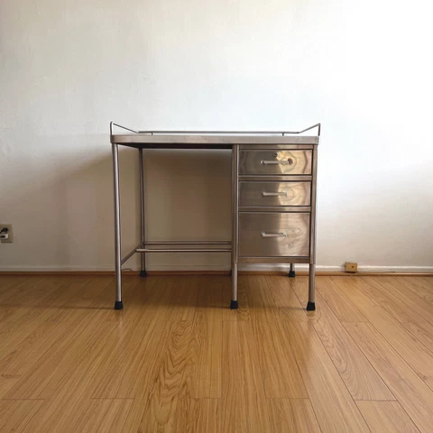 Vintage Stainless Steel Army Nurses Desk Mid Century Modern MCM Medical Cover