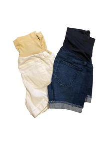 2 pares de pantalones cortos de jean de maternidad talla 6 blancos y denim sobre el vientre - Imagen 1 de 7