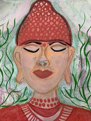 Pintura de Buda Zen Mood sobre lienzo 8X8 Moody Virgo Arts, roble Foto 1 de 3