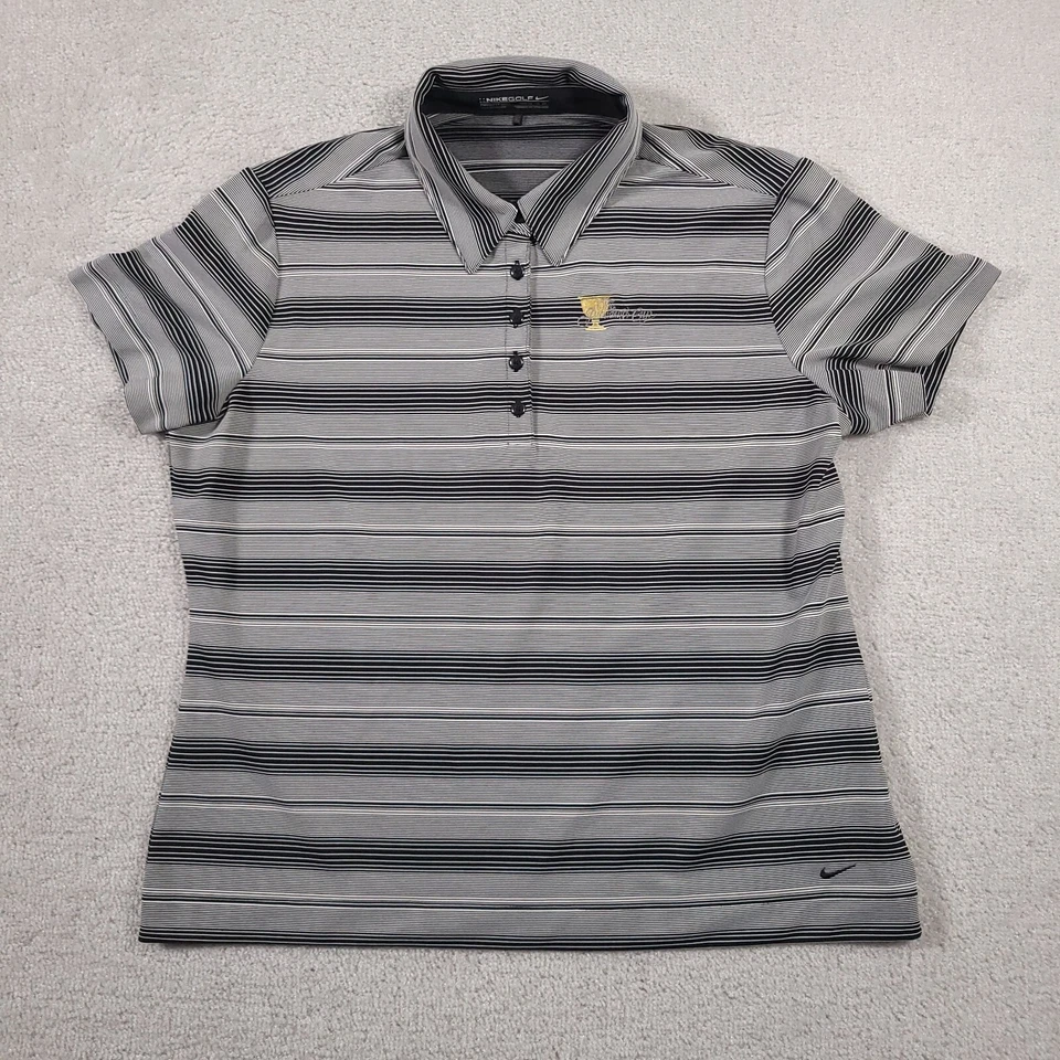 耐克高尔夫总统杯 Polo 衫女式 XL 码黑色灰色条纹适合干 — 第 1/4 张图片