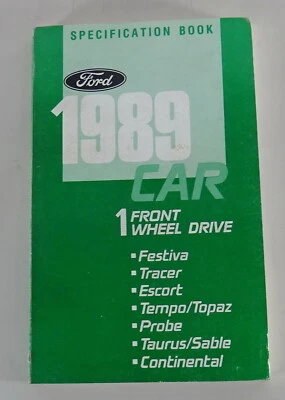 Libro Tabelle Ford Festiva/Lincoln Continental/Mercury Tracer Ecc. Anno 1989 - Immagine 1 di 2