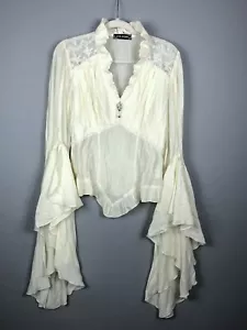 Top Dark In Love Steampunk manica a campana XL avorio vittoriano gotico scollo a V portachiavi ciondolo - Foto 1 di 7