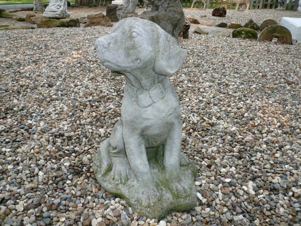 REGAL YOUNG HUNTING DOG VINTAGE CEMENT/CONCRETE GARDEN ORNAMENT 15" TALL - Image 1 of 4