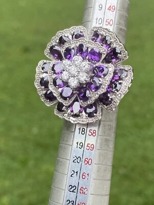 Charles Winston Sterling Silver Purple & White Cubic Zirconia BOLD Flower Ring - Image 1 of 4