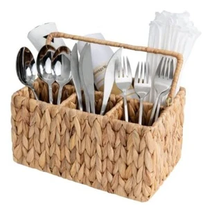 Hand-Woven Wicker Silverware Organizer - Cutlery Holder for Water Hyacinth - Picture 1 of 8