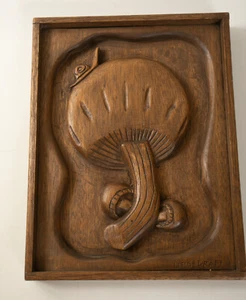 Pilz Plakette Schnecke (N5R) Holz geschnitzt (JSF6) George Updegraff 1977 Fliegenpilz - Bild 1 von 9