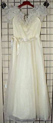 Vintage Maxi Dress Fancy Frocks Size S/M 70s Creamy Ivory Ruffle Neckline Belt - Image 1 of 4