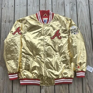 Men’s Starter Atlanta Braves Gold Satin World Series Jacket XL $150 - Picture 1 of 11