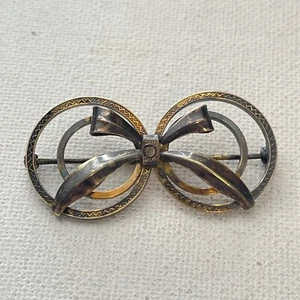 Vintage GF Gold Filled Paste Rhinestone Ribbon Bow Circle Brooch Pin Signed CT - Picture 1 of 5
