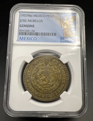 1957 Mexico 10% Silver Peso Coin Jose Morelos NGC Genuine Certified - Image 1 of 4