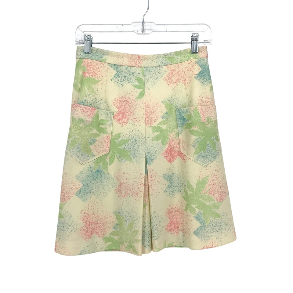 Винтажные женские шорты 70-х размер 27 дюймов пастельный принт с листьями кремовые зеленые розовые синие - Изображение 1 из 4