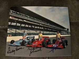 1975 Front Row Signed Indy 500 8x10 Photo Aj Foyt Bobby Unser Gordon Johncock - Picture 1 of 1