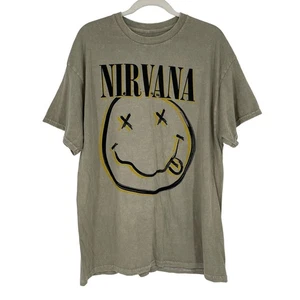 Officially Licensed Nirvana Nevermind Smiley Grunge Tee Beige Acid Wash XL - Picture 1 of 6