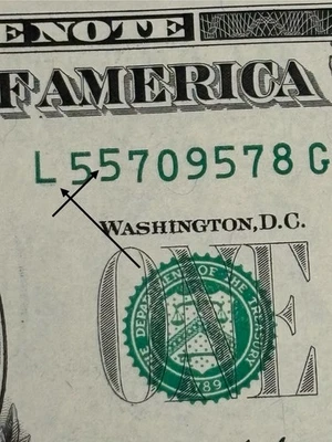 2021 Unc. S.F. $1 Bill Stuck Digit High 55 Gas Pump Error Fancy Note - Image 1 of 3