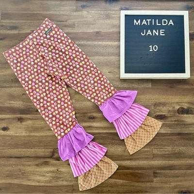 Matilda Jane Make Believe Magician Bennys Pants 10 Orange Floral Pink Ruffles - Image 1 of 4